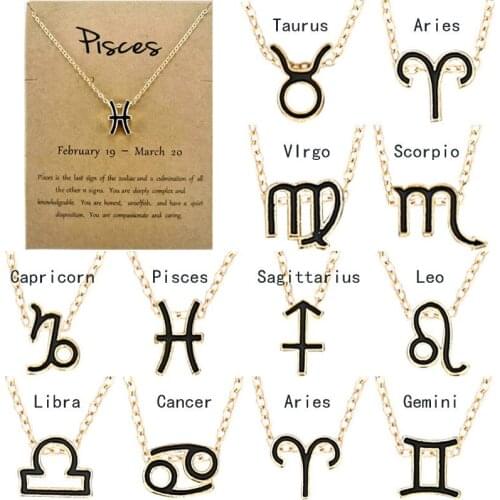 Wish Card 12 Constellation Black Gemini Necklace Chic Geometric Clavicle Necklace Gold Color Chain Necklace For Women Gift