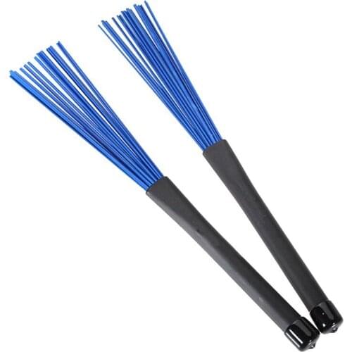 1 Pair Retractable Black Handles Jazz Drum Brushes Sticks Blue Nylon 32cm