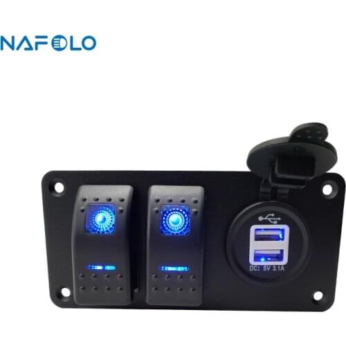 2 Gang Switch Panel For Boat Yacht Marine Motorcycle Truck 3.1A Dual USB Car Socket Splitter Waterproof Circuit Rocker Swich