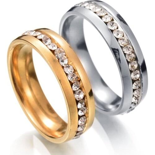 20 Pcs Mix Size Stainless Steel Ring For Women Inlay Rhinestone Classic Crystal Engagement Wedding Ring Jewelry Wholesale