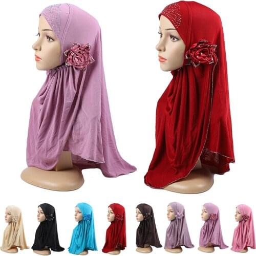 2020 Muslim Hijab Scarf Flower Rhinestone Shawl Women Headscarf Ready To Wear Hijab Turban Head Neck Cover Islamic Headwear Arab
