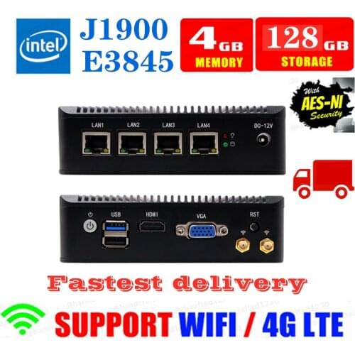Quad Core ATOM E3845 VPN Server Mini PC Fanless Pfsense Firewall 4 Lan Port Router 4GB RAM Support AES-NI