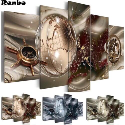 5d Diamond Embroidery 5 Pcs Globe Compass Painting Abstract World Map 3d Picture Mosaic Diamond Painting Rhinestone Cross Stitch