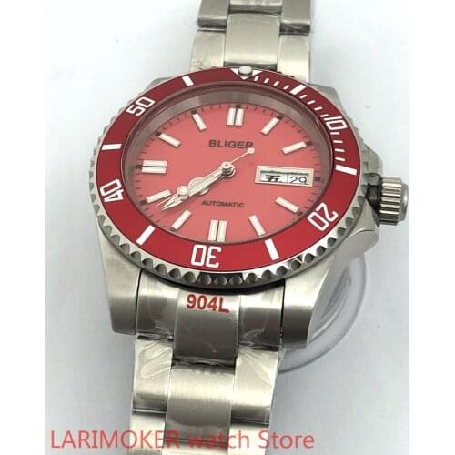 Mens New High Quality Luxury Sports and Leisure Waterproof Mens Watch Mechanical Clock Cases red Dial black Bezel