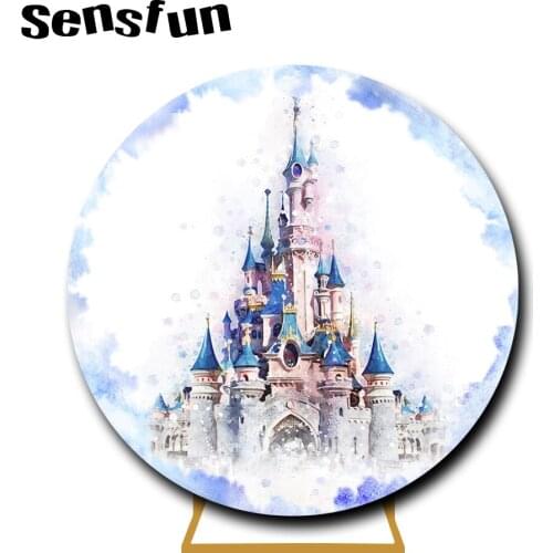Sensfun Blue Castle Prince Birthday Party Photography Background Elastic Circle Circle Photo Backdrop Dessert Table Cover Banner