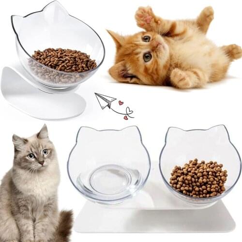 Cat Double Bowls Transparent Dog Pet Non-slip Raised Stand Single Water Feeder Puppy Elevated Feeding Food Dish Kitten Supplies