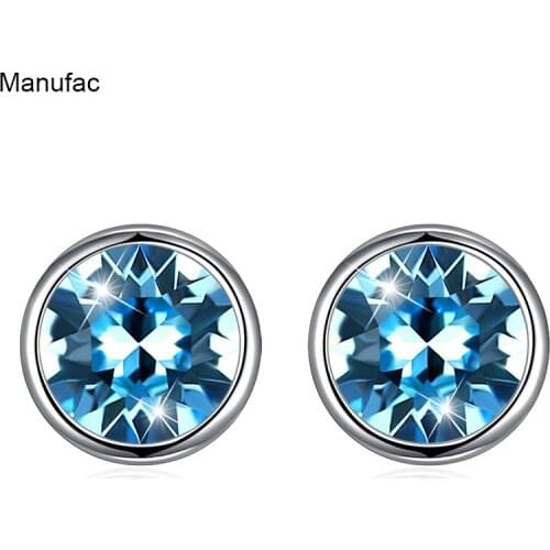 Hot Sale Jewellery Wedding Stud Earrings for Women Silver Colour Crystal Round Earings Studs Crystal Big