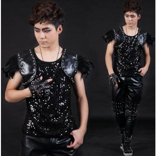 Bar Performing Costumes Rivet Feathers DS Guest Host Fashion and Trends In The Bright Vest Male Mens Sleeveless Suit Vest 2020