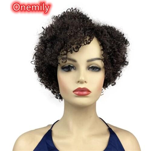 Onemily Kinky Curly Hair Wigs for Women Girls with Bangs Short Hair Afro Heat Resistant Synthetic Hair Wigs Theme Party Out Fun