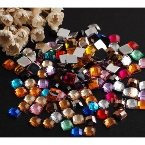 Hisenlee 5mm 500pcs Mixed Colors Square Acrylic Glue On Flatback Rhinestones Gem Stones for Jewelry Clothes Crafts Decorations