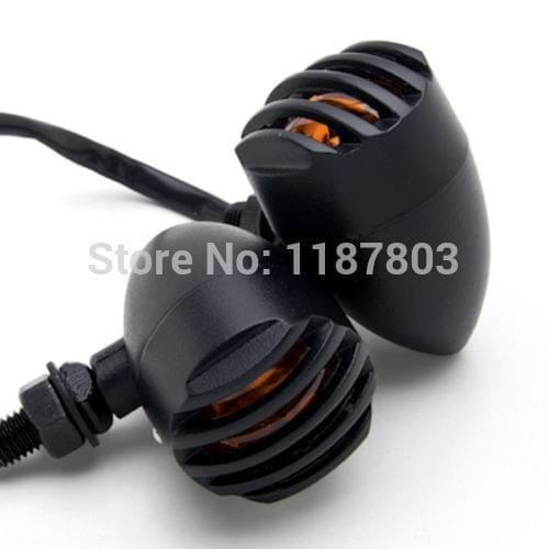 Metal Bullet Black Amber Bulb Motorcycle Turn Signal Cruiser Custom Indicator Light For Harley Chopper Bobber CAFE RACER