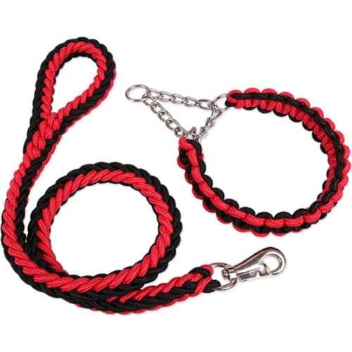 17 colors Length Double Strand Rope Large Dog Leashes Metal P Chain Buckle National Color Pet Traction Rope Collar Set 1.2M A 10