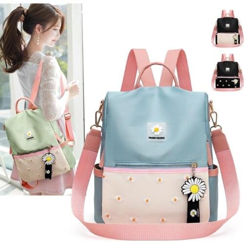 Multifunctional Anti-theft Backpack Women Waterproof Oxford Travel Backpacks Daisy Embroidery School Bags for Teenagers Girls