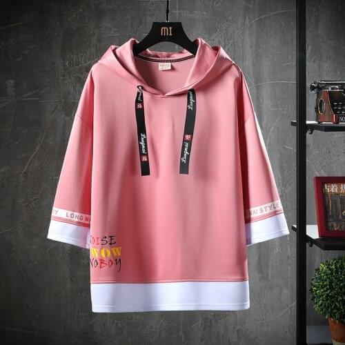 2021 new mens spring and autumn two piece fashion brand Hoodie loose half sleeve top mens Hoodie