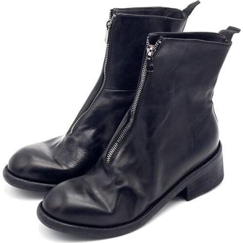 100% Genuine Leather Masculine Boot Classic Thick Bottom Zipper Retro Winter Boots For Men High Quality Luxury Mens Shoes 5CM