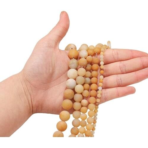 Natural Matte Stone Frosted Old Yellow Round Loose Spacer Stone Beads For Jewelry DIY Making bracelet Necklace 1Strand 4-8-12mm