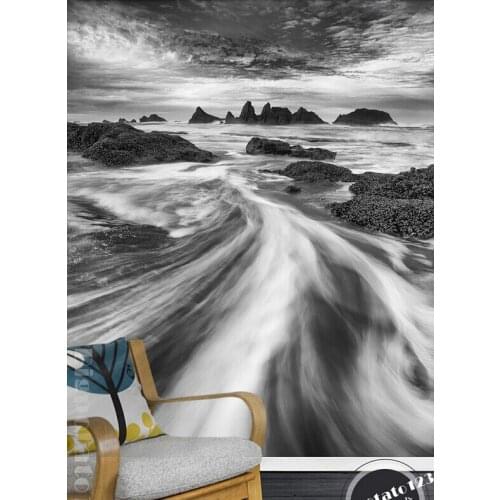Custom 3D large mural,modern simplicity black and white Art Rock River water scenery,living room TV wall bedroom wallpaper