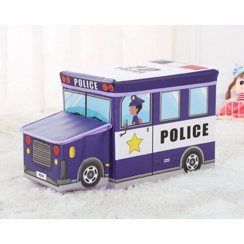 TenBroman Toy Organizer Bus Shape Storage Bins Boxes for Toys Cloth Folding Non-Woven Multipurpose Children Storage Stool