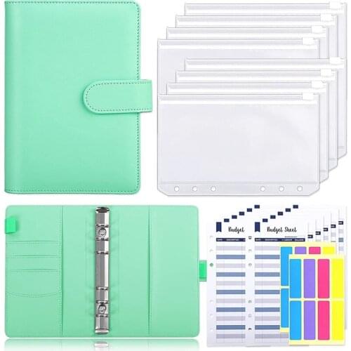 A6 PU Leather Budget Binder,with 8 A6 Binder Bags,12 Papers,6 Ring Binder Budget Envelope System, with Label Stickers