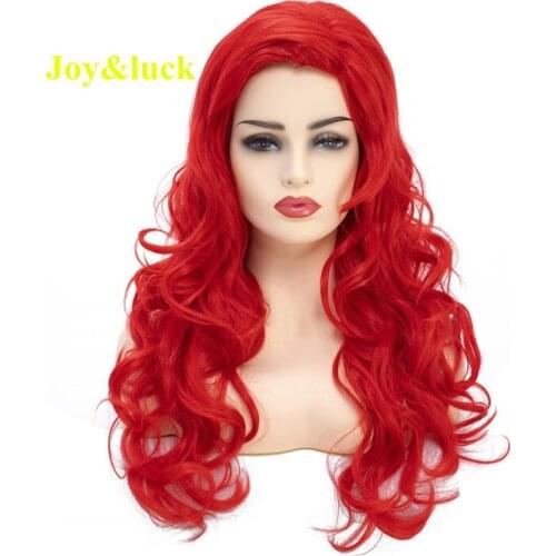 Joy&luck 26inch Hot Sale Long Natural Wave Wig Red Color Synthetic Wig for Women Costume Hair Wigs Cosplay Wigs or Daily Use