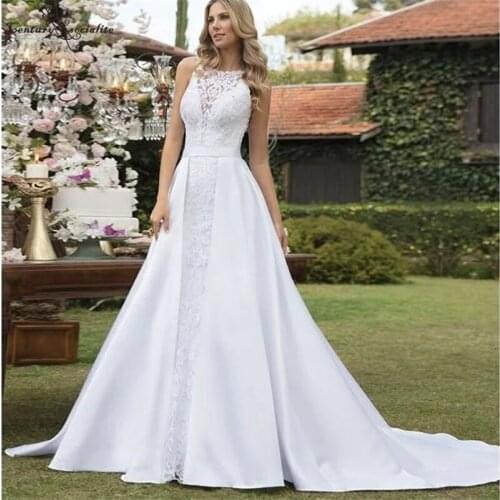 Mermaid Wedding Dresses with Detachable Skirt Lace Applique Pearls Backless Elegant Bridal Gowns for Women Vestido De Noiva