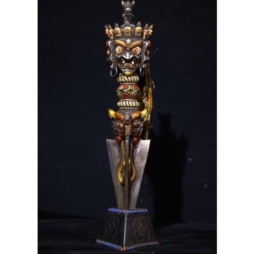 Tibet temple Old Tiantie Tracing Skull Three Eyes Mahakala Dorje Vajra Phurpa Base set Town House Exorcism Ward off evil spirits