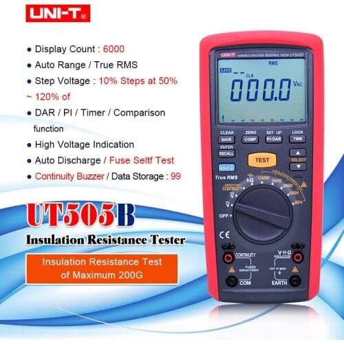 UNI-T UT505B 1000V 200Gohm Handheld Insulation Resistance Tester True RMS Insulation Resistance Multimeter Megohmmeter