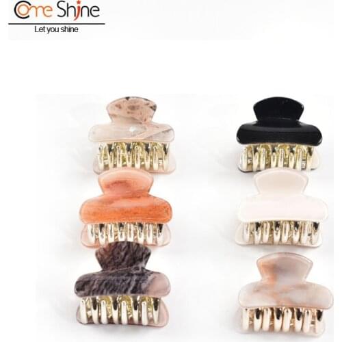 6 Pcs/Pack 4cm Marble pattern Acrylic Small Hair Claw Clips for Thin Hair Clear Girls and Women Plastic No-Slip Clamp COME SHINE
