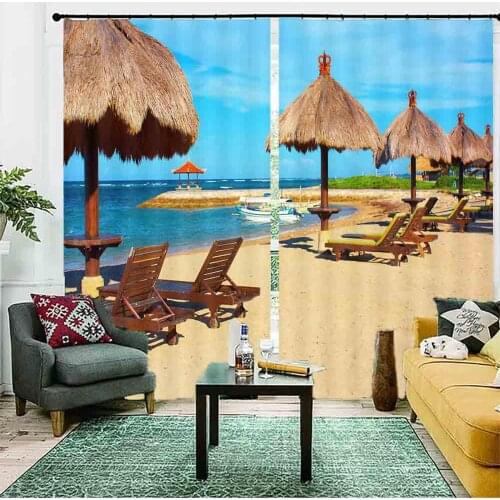 Customize 3D Window Curtain Living Room Beach Scenery Curtains Blackout Beautiful Fashion Decoration Cortina Cocina