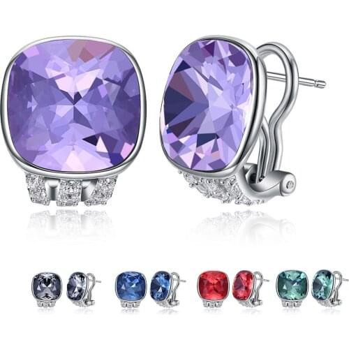 ZEMIOR 925 Sterling Silver Stud Earrings For Female Geometric 5-Color Austria Crystal Luxury Earring Wedding Fine Jewelry