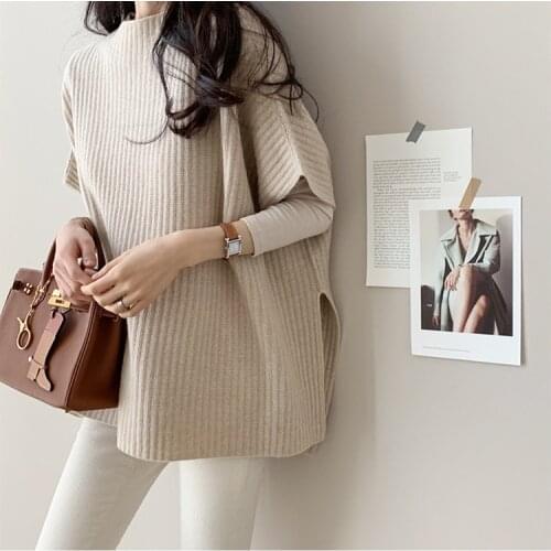 Womens jacket vest 2020 autumn and winter new knitted loose wild new lazy style sweater vest shawl bat sleeves
