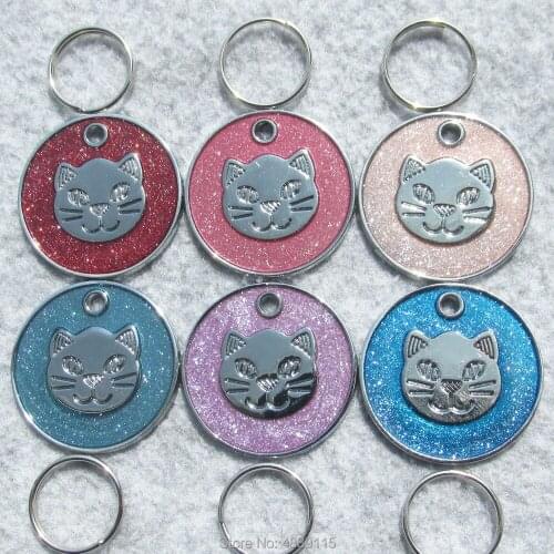 100pcs/lot Zinc Alloy Cat-face Circle Pet Cat ID Tags Blank Pet Identity Tags Suitable for Laser/Diamond Engraving
