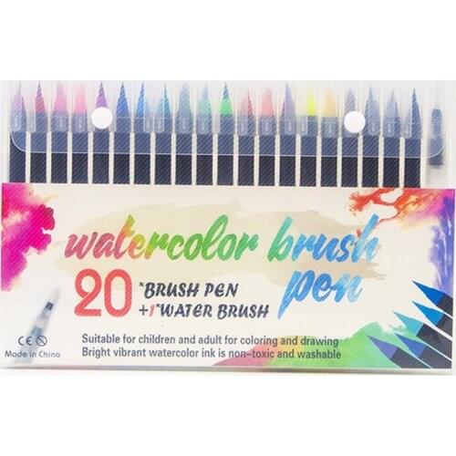 20 Colors Double Head Watercolor Pen Student Stationery Graffiti Coloring Art Drawing Markers Soft Brush Line Drawing Pen