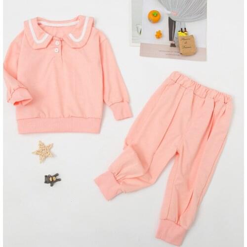 2021 Toddler Kids Baby Boys Girls Clothes Spring Autumn Newborn Solid Color Sweatshirts Tops+Pants Cotton Tracksuits 0-4 Years