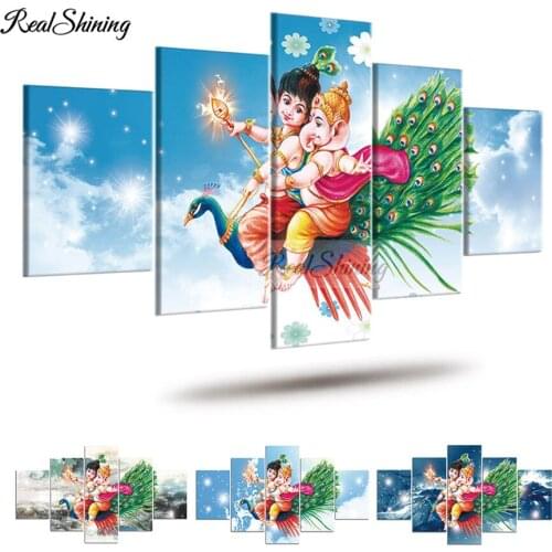 5 Pieces 5d diy diamond painting full square round Shiva Parvati Ganesha Indian Art Hindu God embroidery diamond mosaic art F804