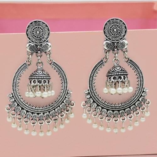 Afghan Pearl Long Tassel Beads Drop Earring Flower Jhumka Indian Earrings Vintage Indian Gypsy Bridal Wedding Jewellery