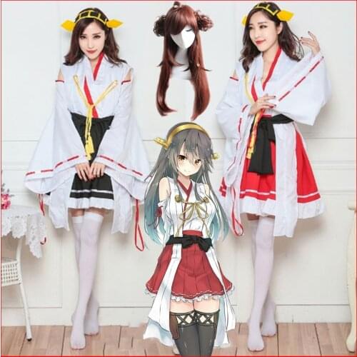 Anime Kantai Collection Kimono Cosplay Costumes Kongou Haruna and Ahruna Kancolle Fleet Girls Battleship Combat Dress Free Ship