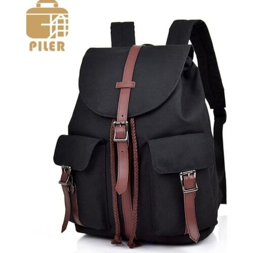 Large Drawstring Rucksack Unisex Men Vintage Backpacks Canvas Leather Black Women Bag Teenagers Canvas Vintage Backpack Travel