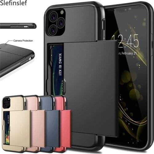 For iPhone 11 Pro Max XS X XR Case Slide Armor Wallet Card Slots Holder Cover For IPhone 7 8 6 6s Plus 5 5s TPU Shockproof Shell