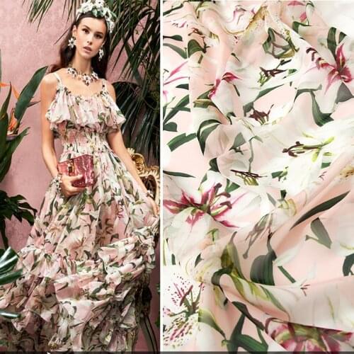 European brand new digital printing fabric, lily flower, sewing fabric factory store new shop not out of stock