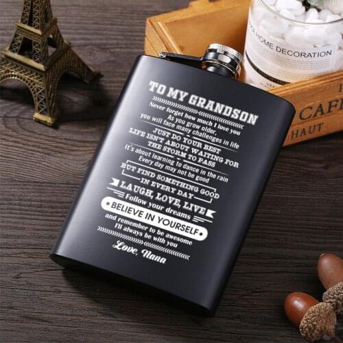 My Grandson Stainless Steel Hip Flask Liquor Whisky Vodka Alcohol Drinkware Flasks Flagon Outdoor