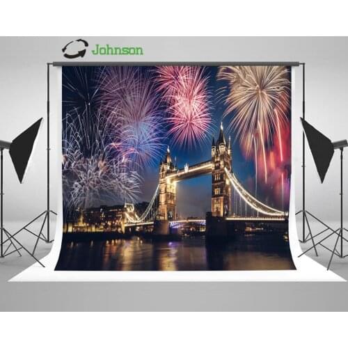 Night Sky Tower Bridge River Firework Celebration London Backgrounds polyester or Vinyl cloth Computer print wall backdrop