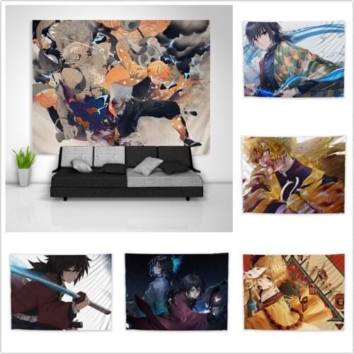 Demon Slayer Kimetsu no Yaiba Zenitsu Agatsuma Tomioka Giyu Tapestry Art Wall Hanging Sofa Table Bed Cover Home Decor Poster
