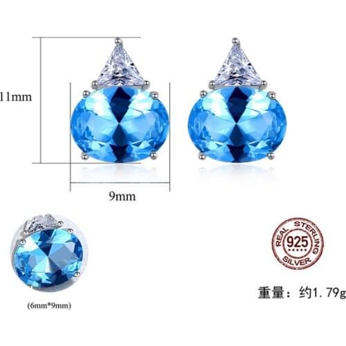 HOT Sell S925 Sterling Silver Korean version with sky blue Crystal zircon ruby sapphire Earrings