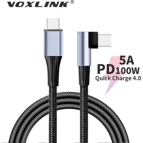 VOXLINK PD Elbow 5A 100W USB Type C To USB C Quick Charging Cable Fast Charger For Huawei P40 Samsung S10 Macbook Pro Data Line