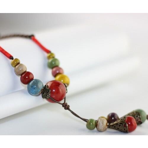 Ceramic Colorful Beads Pendants Necklace For Women Jewelry Long Chain Tassel Choker Necklace Female Charm Statement Retro Gifts