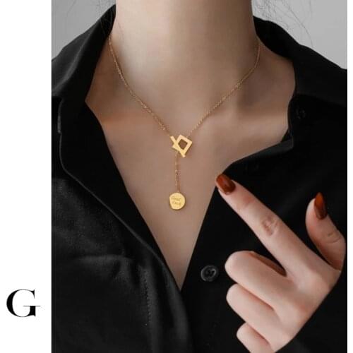 GHIDBK Stainless Steel Dainty Lucky Coin Pendant OT Choker Necklaces Women Initial Statement Necklace Minimalist Summer Necklace