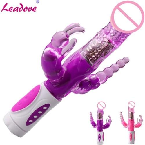 Rabbit Vibrator Realistic Dildo Vibrator Clitoris Stimulate Massager Anal Plug Rotating Bead Female Sex Toy For Women ZG0058