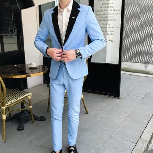 Summer Custom Fashion High Quality Blue Lapel Suit For Wedding Dress Bridegroom Best Man Suit Slim Fit Dinner Party Jacket Pants