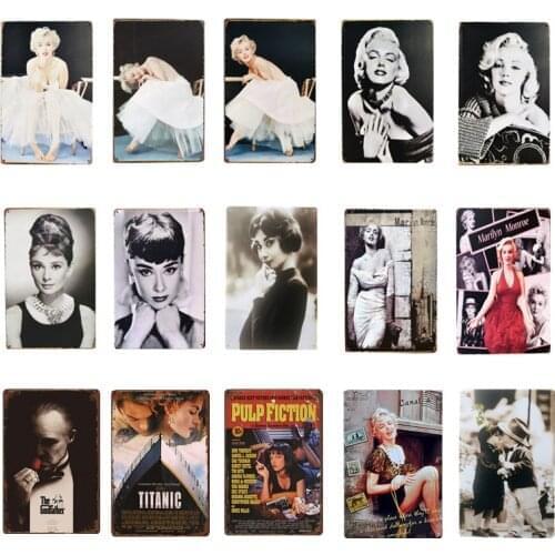 Vintage Classic Movie Metal Tin Sign Monroe Hepburn Poster Plaque Metal Vintage Wall Decor for Bar Pub Club Man Cave Home Decor